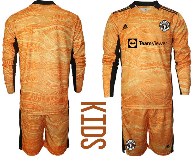 Youth 2021-2022 Club Manchester United orange yellow long sleeve goalkeeper blank Soccer Jersey